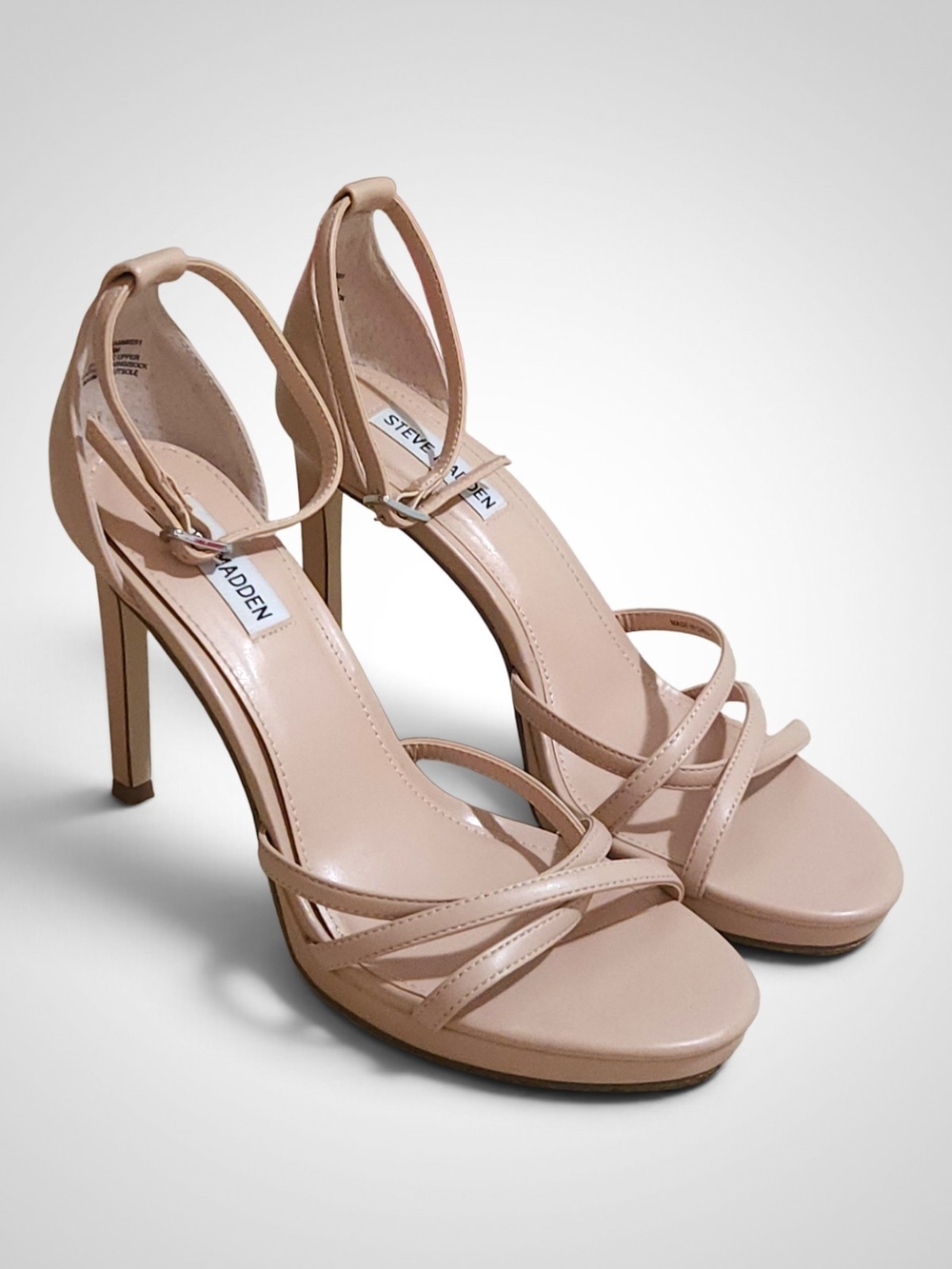 Steve Madden Kammi Open Toe Nude Strappy Ankle Strap Stiletto High Heels